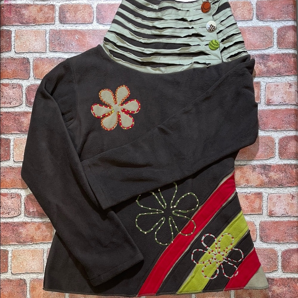 Hippie Fleece Pullover Brown Floral Sweater